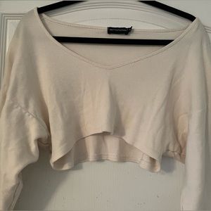 Cream Long Sleeve V Neck Top